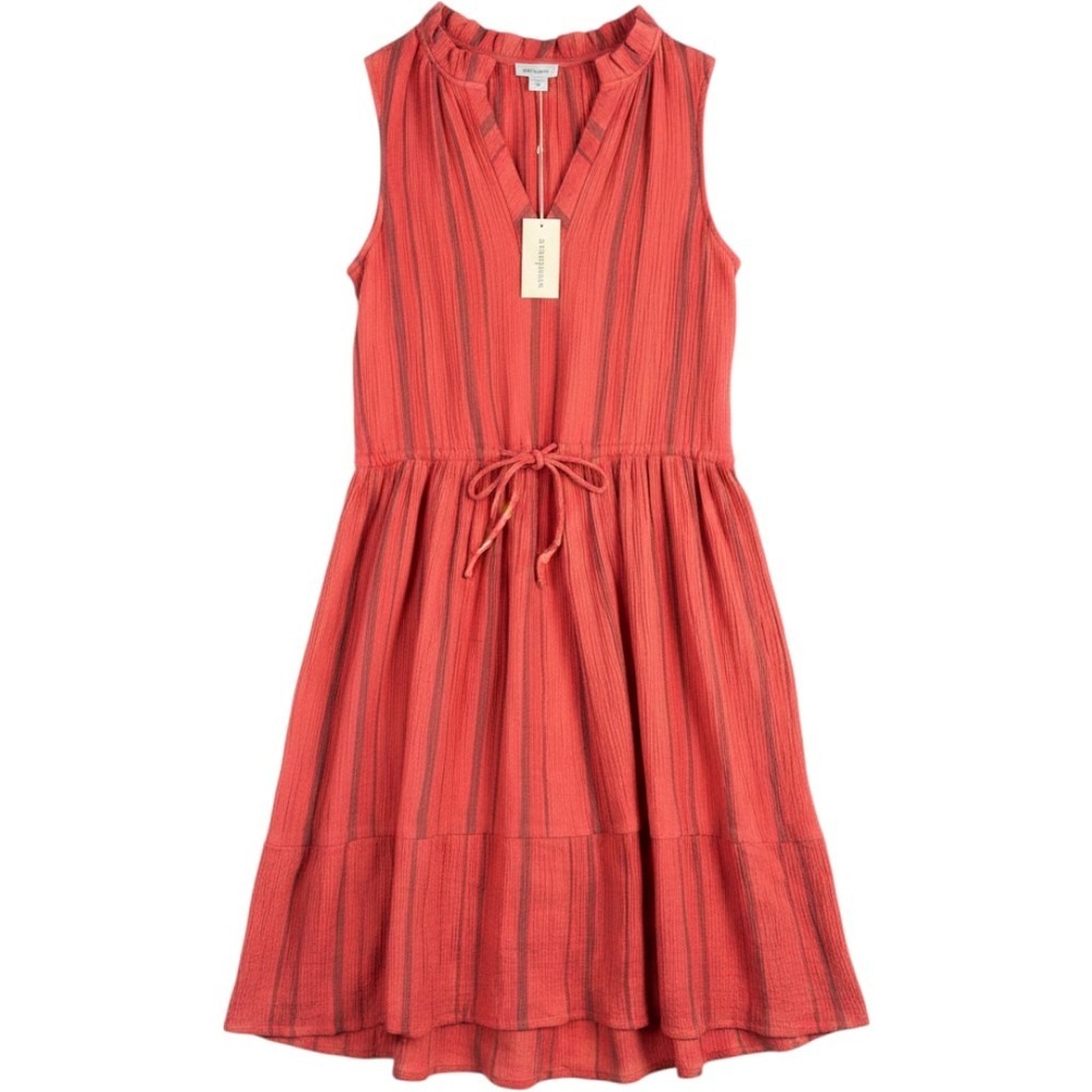 Sundance Women Coral Striped Gauze Sleeveless Tiered Midi Dress NWT Small